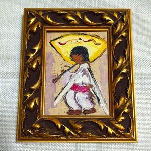 Vintage DE Grazia Piccolo Pete Southwest Folk Art. Gold tone wooden frame.